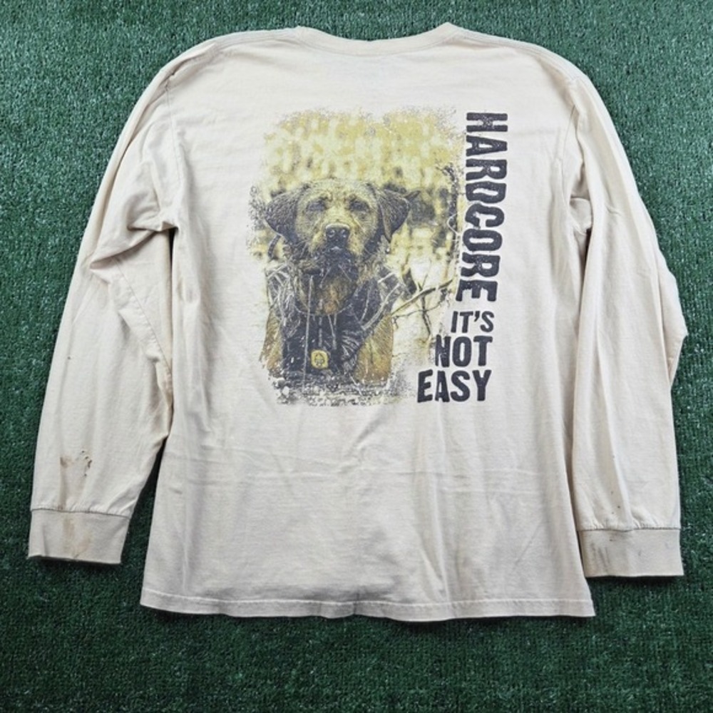 Hardcore It's Not Easy Hunting Dog Graphic Long Sleeve T-Shirt Tan Mens‎ Large